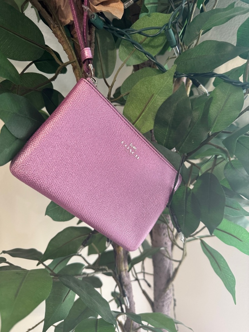 Coach Lavender Leather Wristlet Pouch